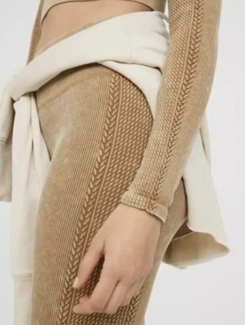 XS/S Offline Aerie Mustard Tan Ribbed Braided Detail Long Sleeve Top & Leggings